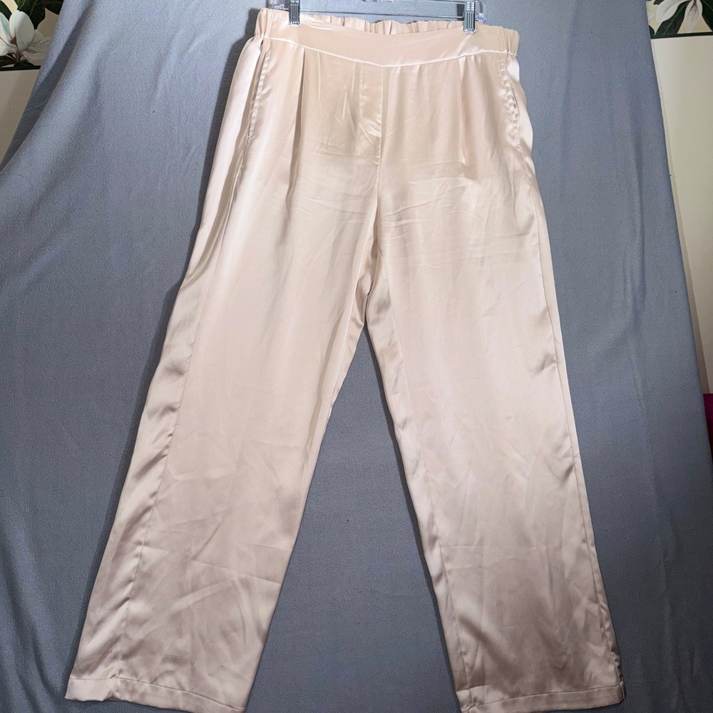 Cynthia Rowley XL Satin High Waist Wide Leg Pants Champagne Pink Coquette Luxe